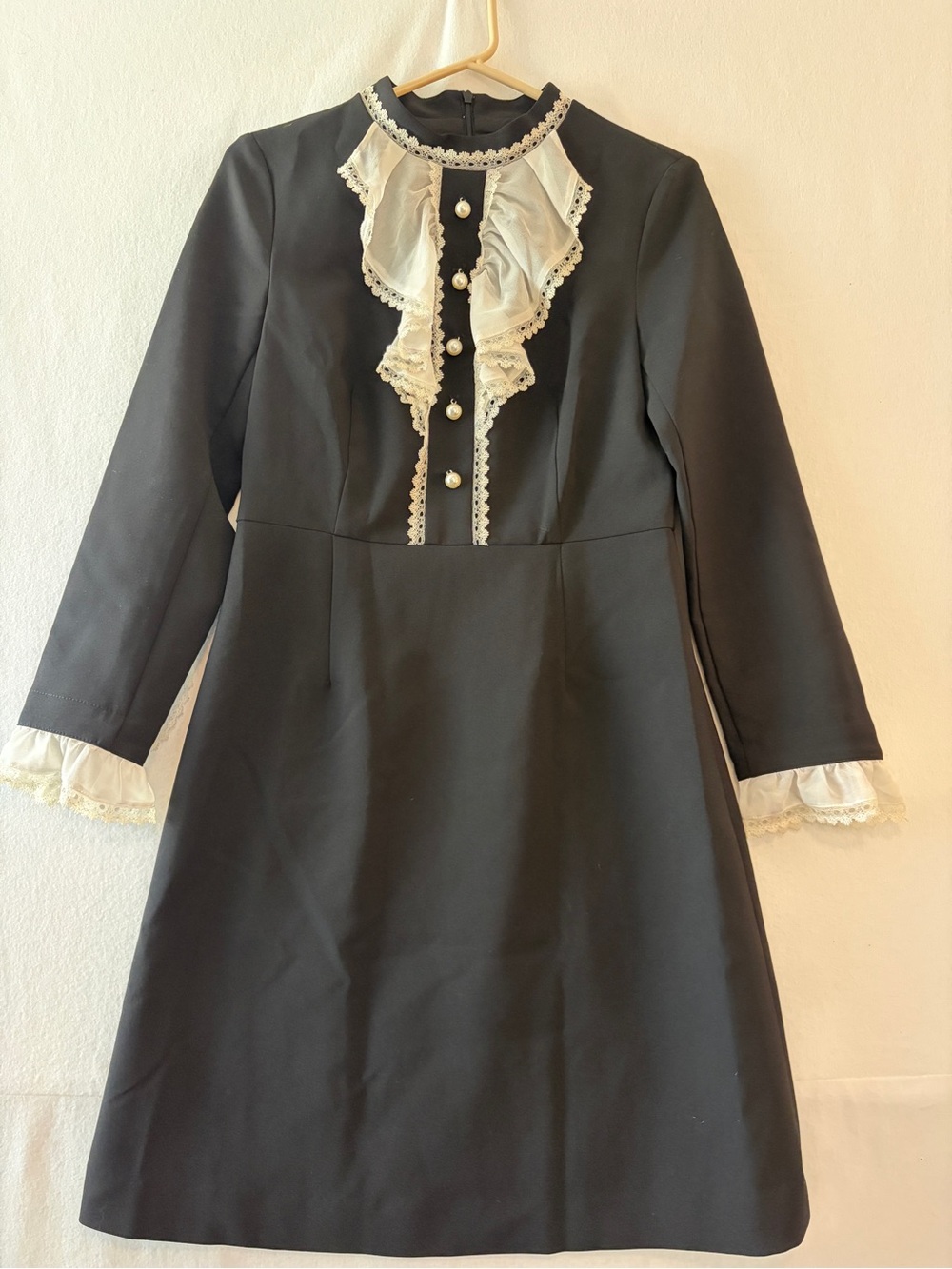 Vintage style, Gothic Lolita black dress with white ruffle size 6